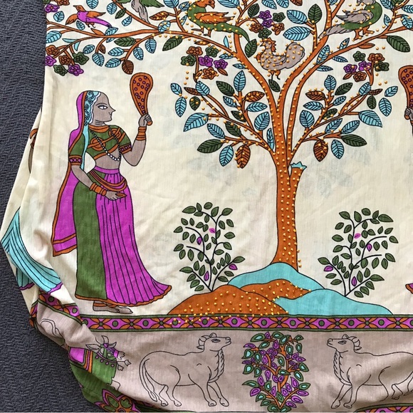 Tree of Life Silk Blouse Middle East Levant Persia Lady Birds Gold Copper Studs - Picture 2 of 8